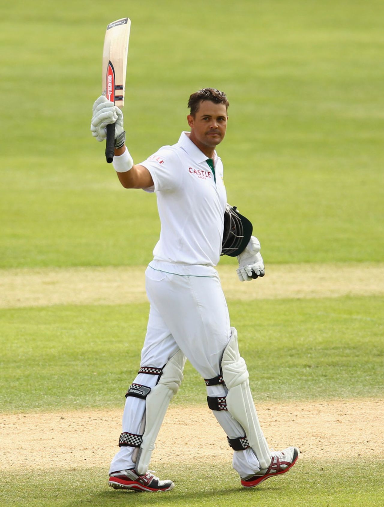 Jacques Rudolph raises his bat after reaching his hundred, New Zealand v South Africa, 1st Test, Dunedin, 4th day, March 10, 2012