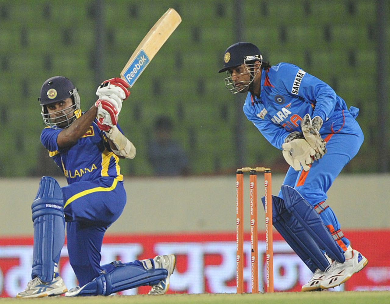 Mahela Jayawardene slog sweeps on his way to a half-century, India v Sri Lanka, Asia Cup, Mirpur, March 13, 2012