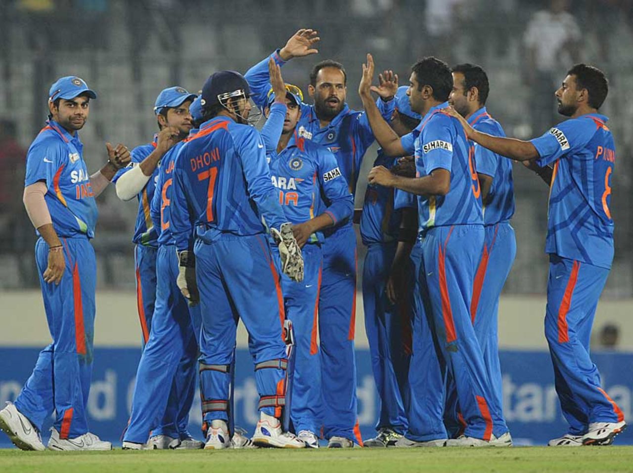 India celebrate the fall of Kumar Sangakkara, India v Sri Lanka, Asia Cup, Mirpur, March 13, 2012