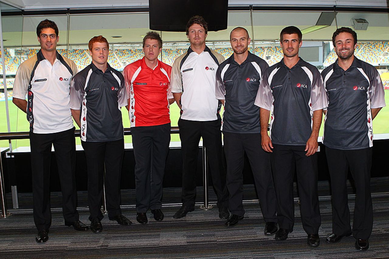 Ben Cutting, Alister McDermott, James Faulkner, Jackson Bird, Jason Krejza, Nathan Reardon and Ed Cowan, who were named part of the ACA's All Star Team, at the 2012 State Cricket Awards, Brisbane, March 14, 2012