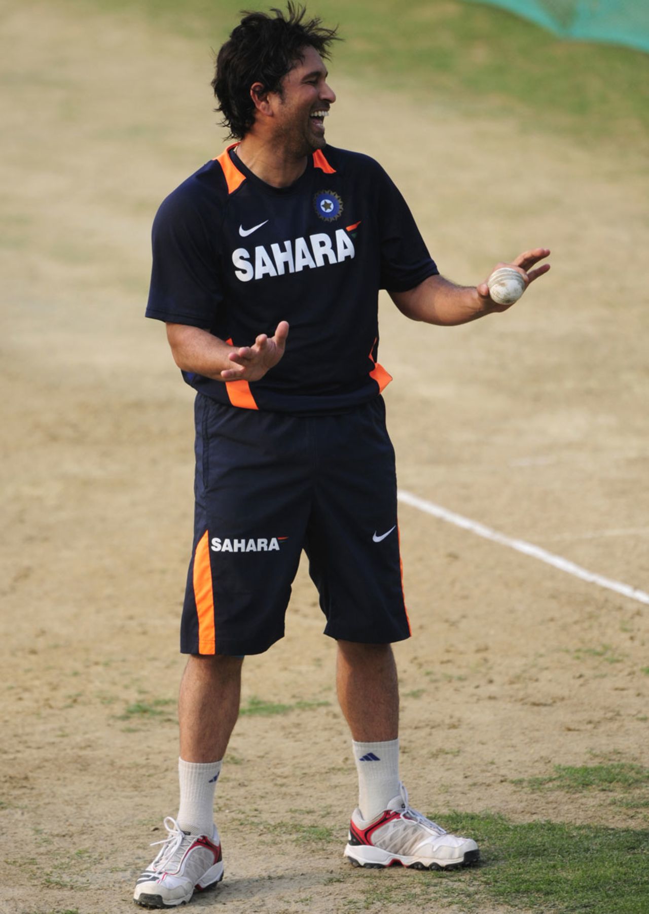 Sachin Tendulkar has a ball during nets, Mirpur, March 14, 2012