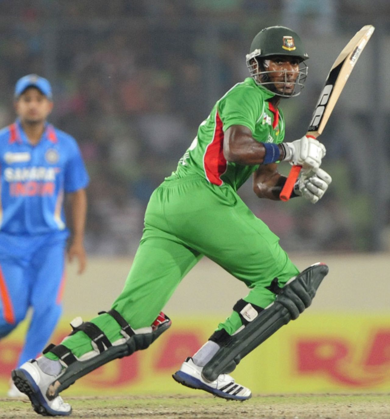 Jahurul Islam plays one to the off side, Bangladesh v India, Asia Cup, Mirpur, March 16, 2012