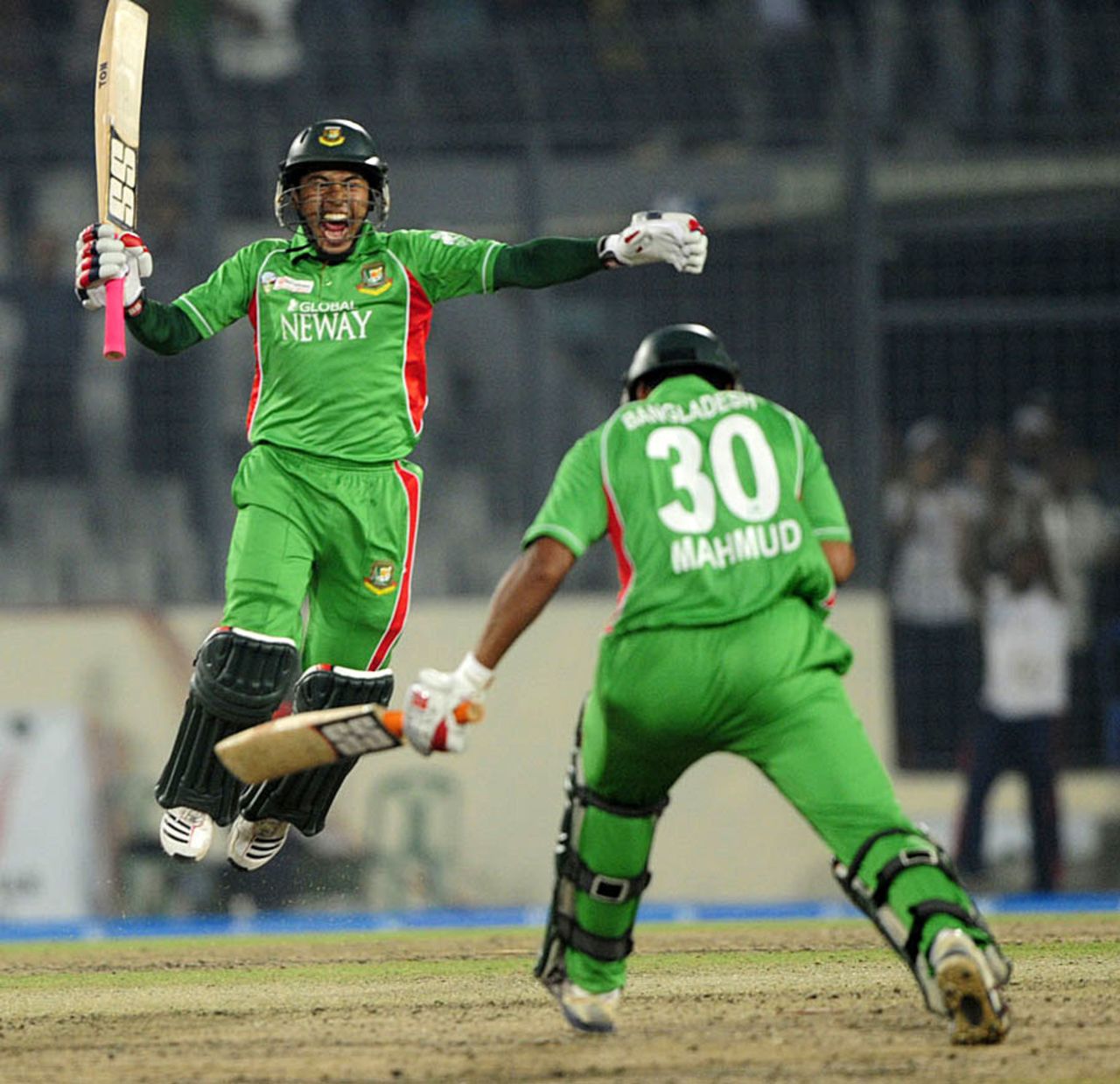 Mushfiqur Rahim leaps for joy after Bangladesh win, Bangladesh v India, Asia Cup, Mirpur, March 16, 2012