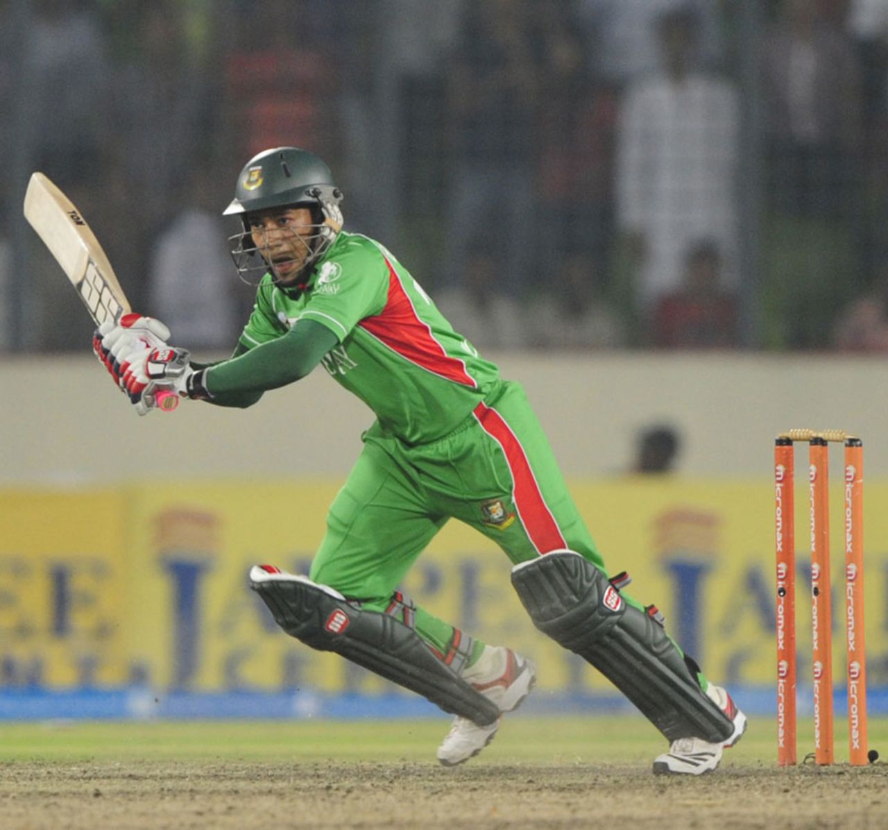Mushfiqur Rahim works one to the leg side, Bangladesh v India, Asia Cup, Mirpur, March 16, 2012