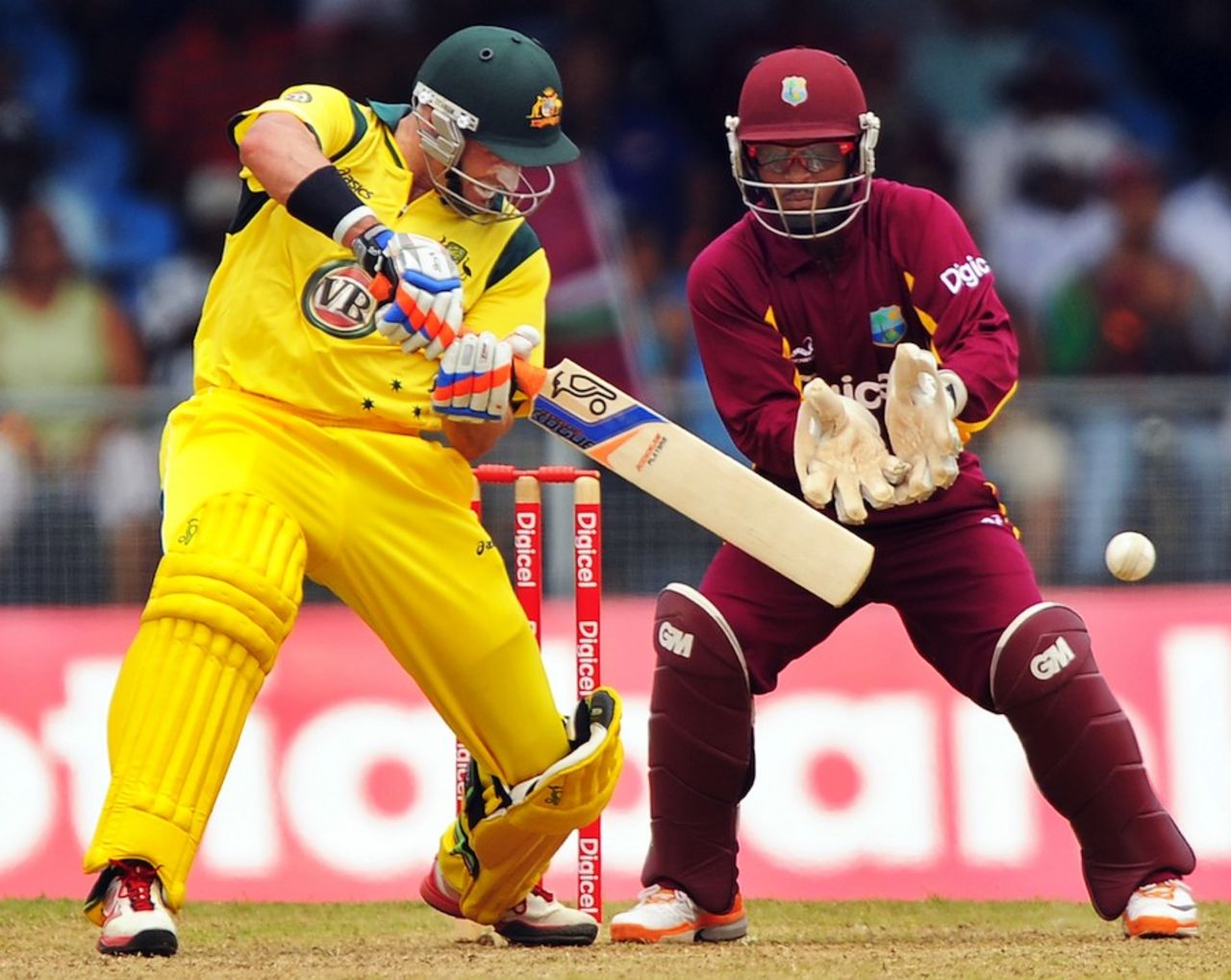 Michael Hussey cuts during his innings of 32, West Indies v Australia, 1st ODI, St Vincent, March 16, 2012