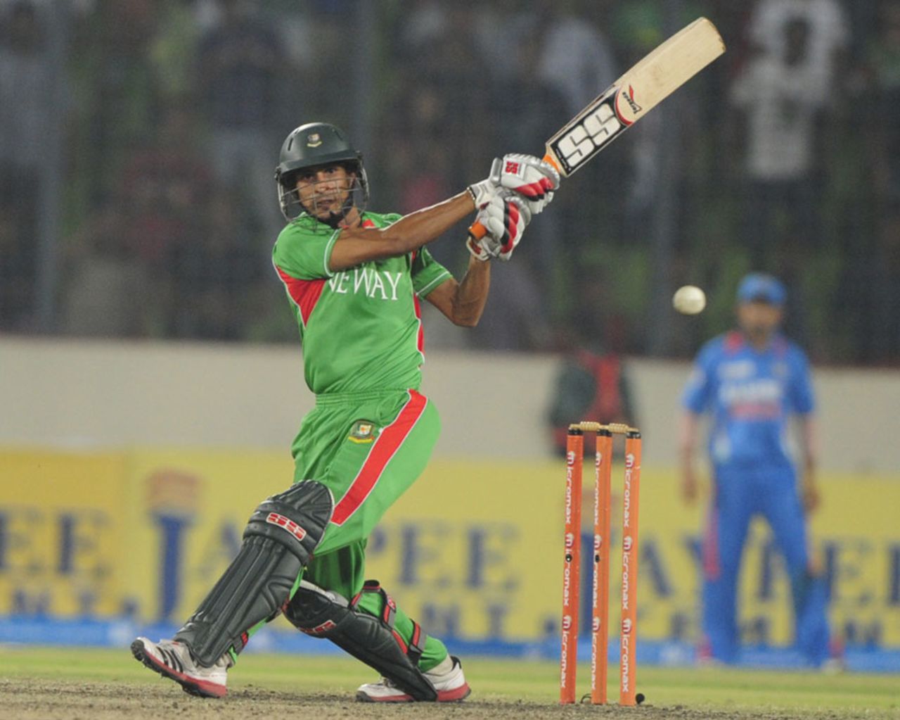 Nasir Hossain swings one to the leg side, Bangladesh v India, Asia Cup, Mirpur, March 16, 2012