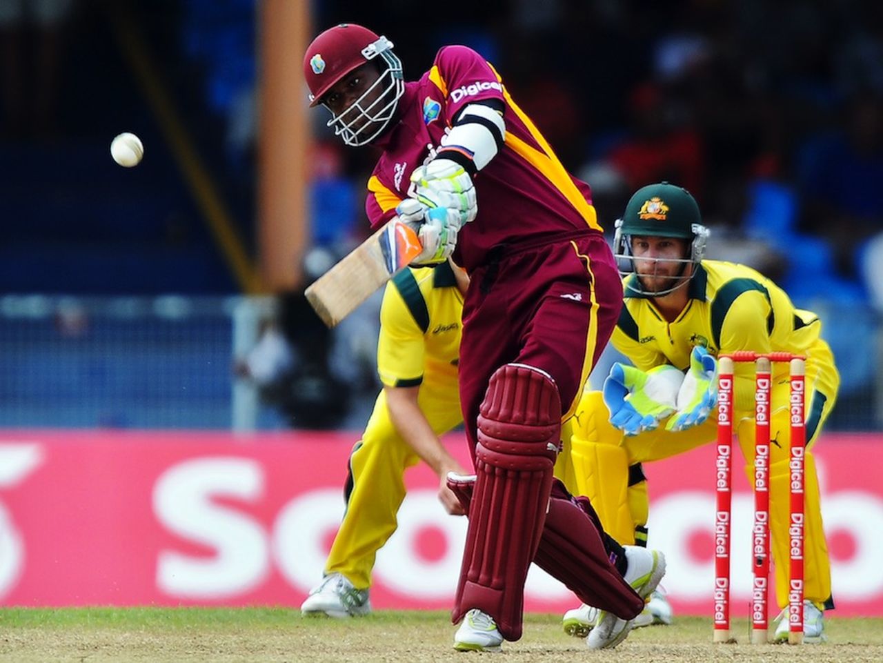 Marlon Samuels hits Xavier Doherty for six, West Indies v Australia, 1st ODI, St Vincent, March 16, 2012