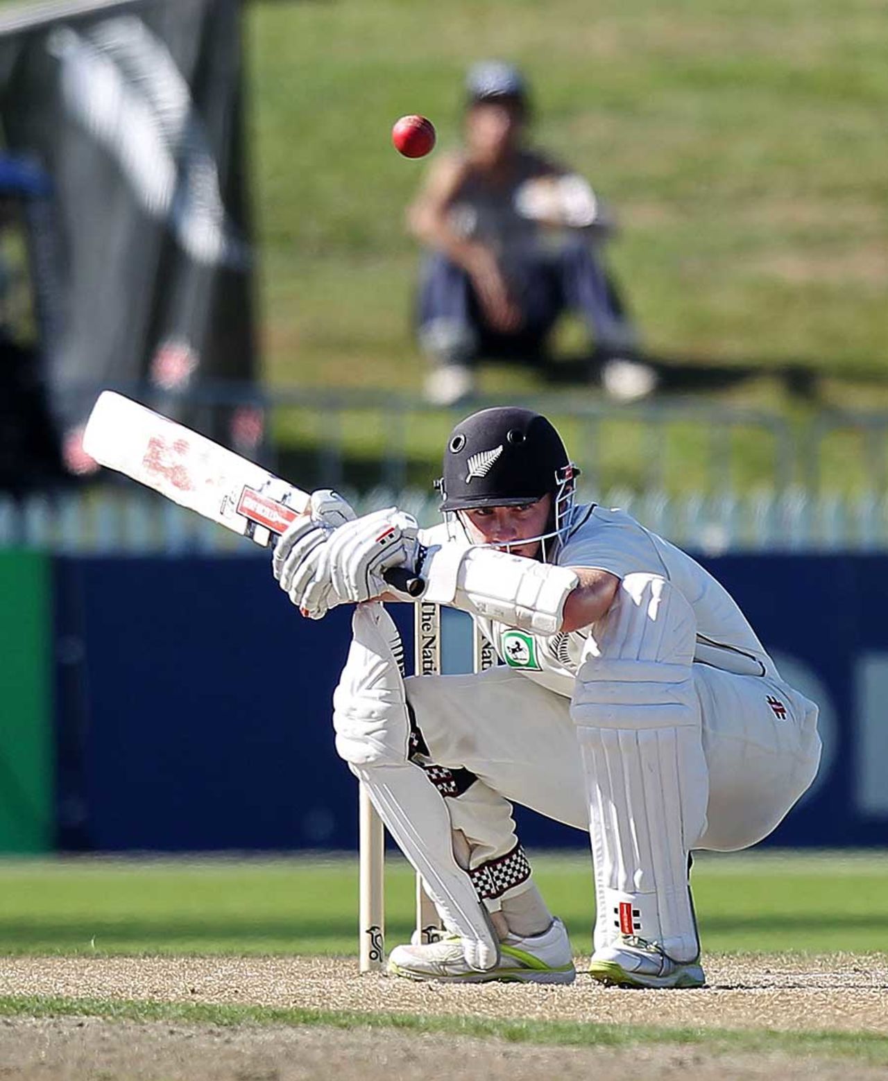Kane Williamson ducks under a bouncer, New Zealand v South Africa, 2nd Test, Hamilton, 3rd day, March 17, 2012