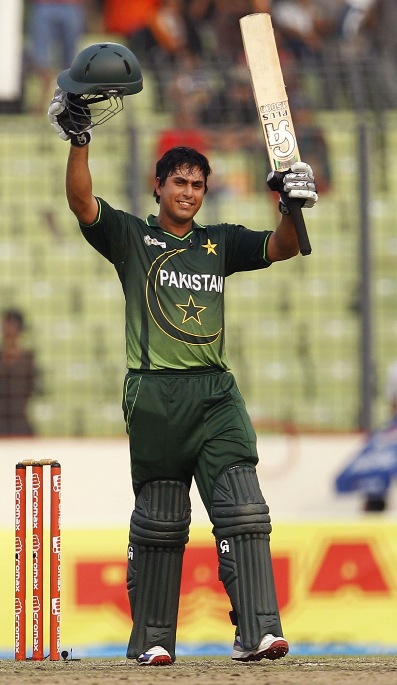 Nasir Jamshed celebrates his first ODI century, India v Pakistan, Asia Cup, Mirpur, March 18, 2012
