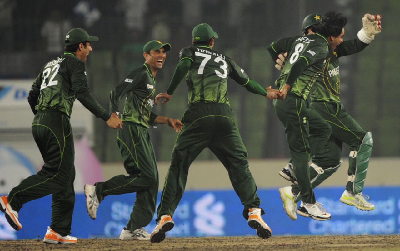 Pakistan are ecstatic after dismissing Gautam Gambhir, India v Pakistan, Asia Cup, Mirpur, March 18, 2012