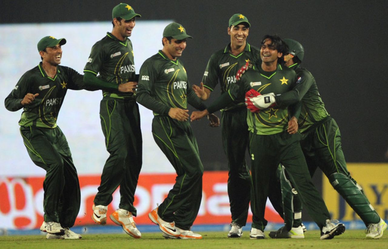 Mohammad Hafeez is mobbed after his early wicket, India v Pakistan, Asia Cup, Mirpur, March 18, 2012
