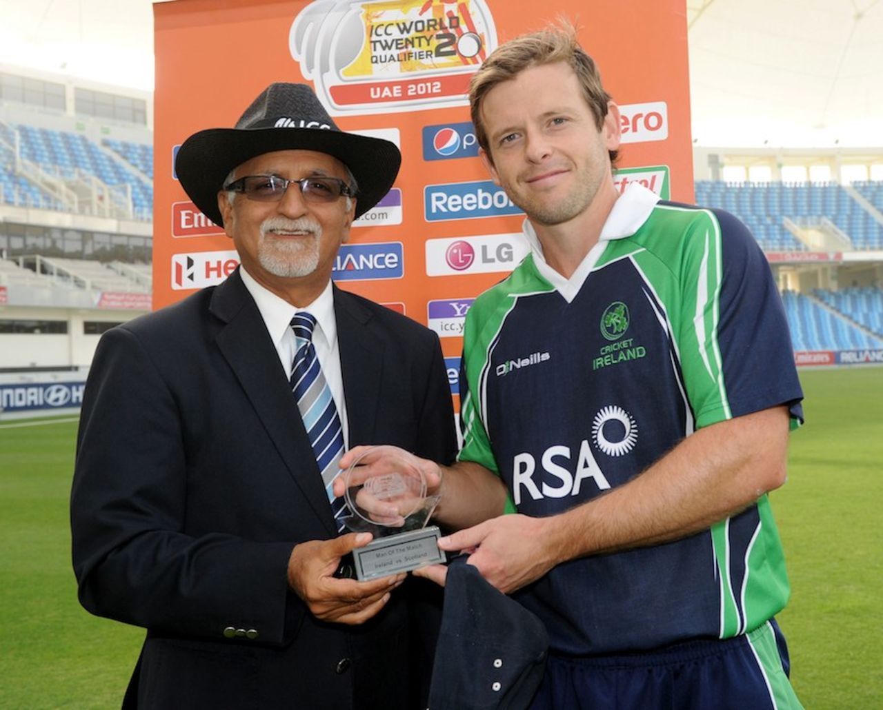 Ed Joyce was the Player of the Match for scoring 78, Ireland v Scotland, ICC World Twenty20 Qualifier, Dubai, March 18, 2012