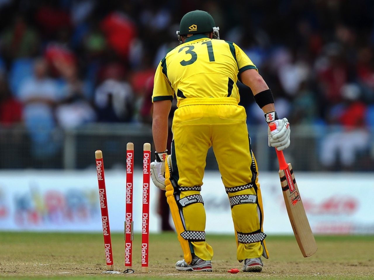 David Warner is bowled for 13, West Indies v Australia, 2nd ODI, St Vincent, March 18, 2012