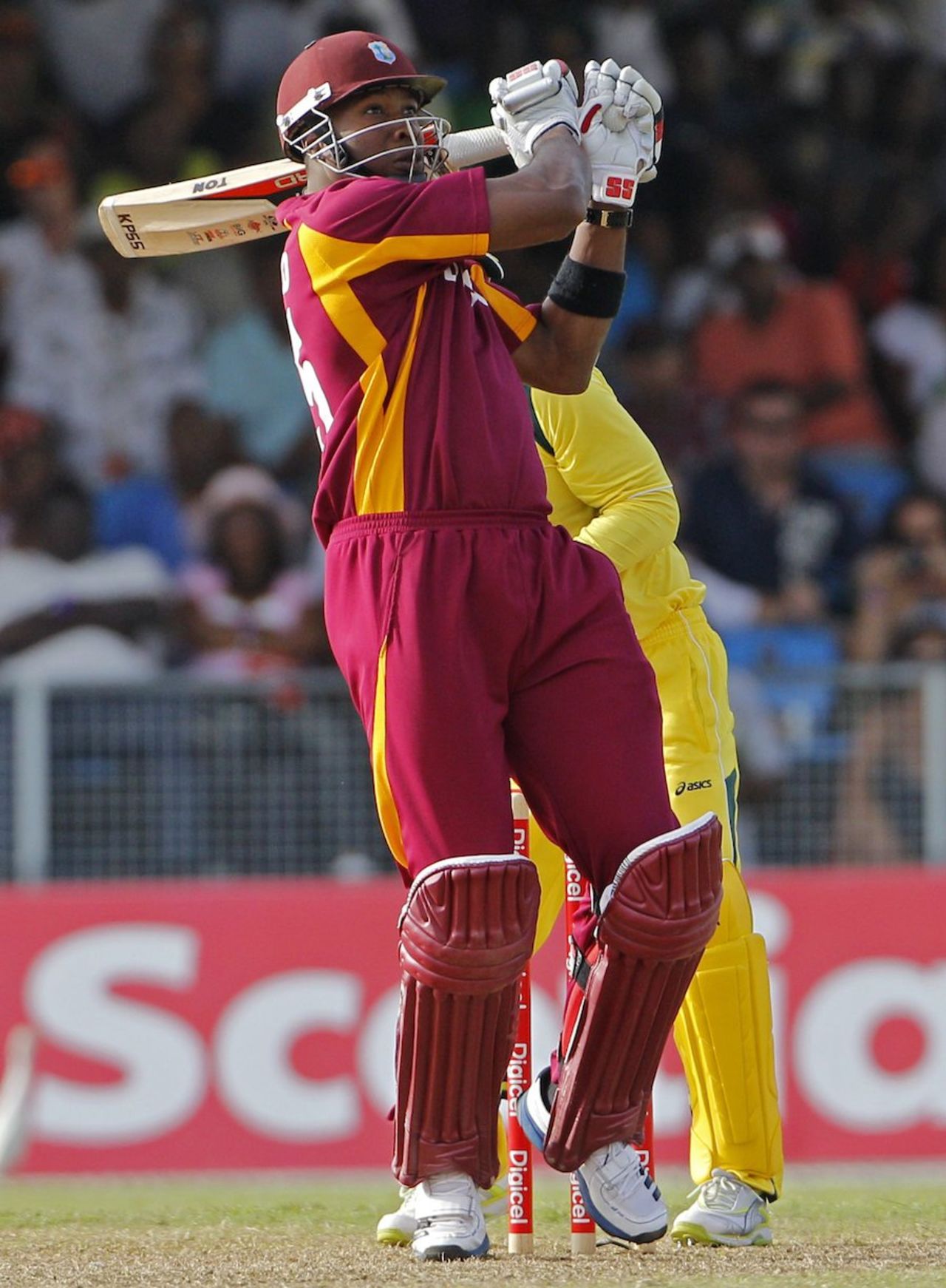 Kieron Pollard pulls towards the boundary, West Indies v Australia, 2nd ODI, St Vincent, March 18, 2012