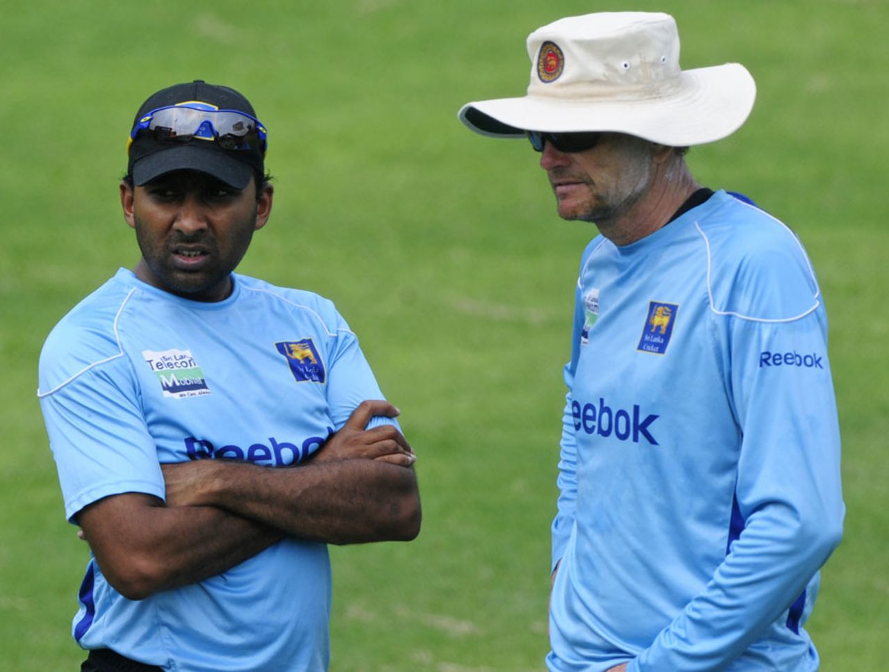 Mahela Jayawardene and Graham Ford during a training session, Mirpur, March 19, 2012