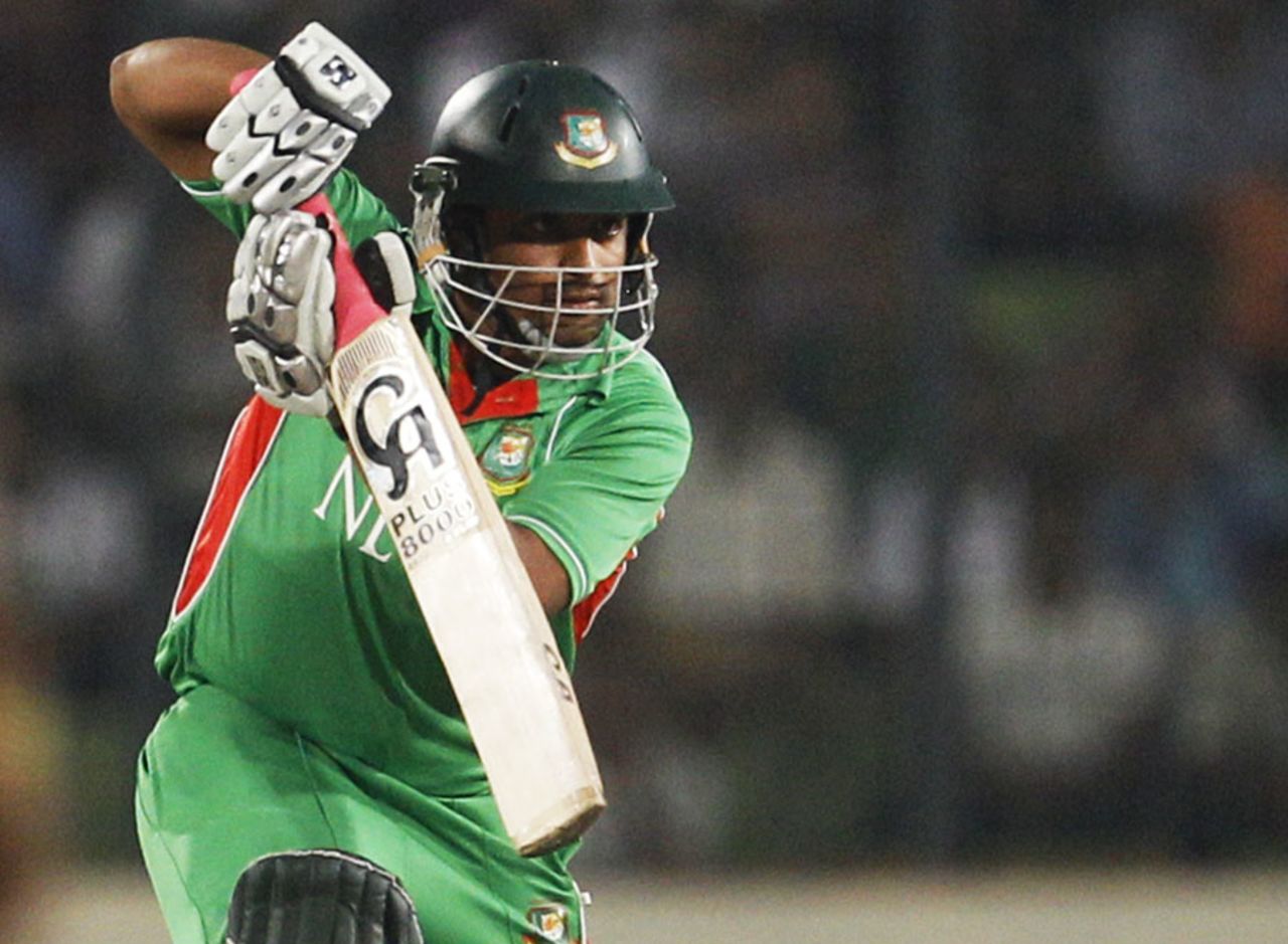Tamim Iqbal pushes one to the off side, Bangladesh v Sri Lanka, Asia Cup, Mirpur, March 20, 2012
