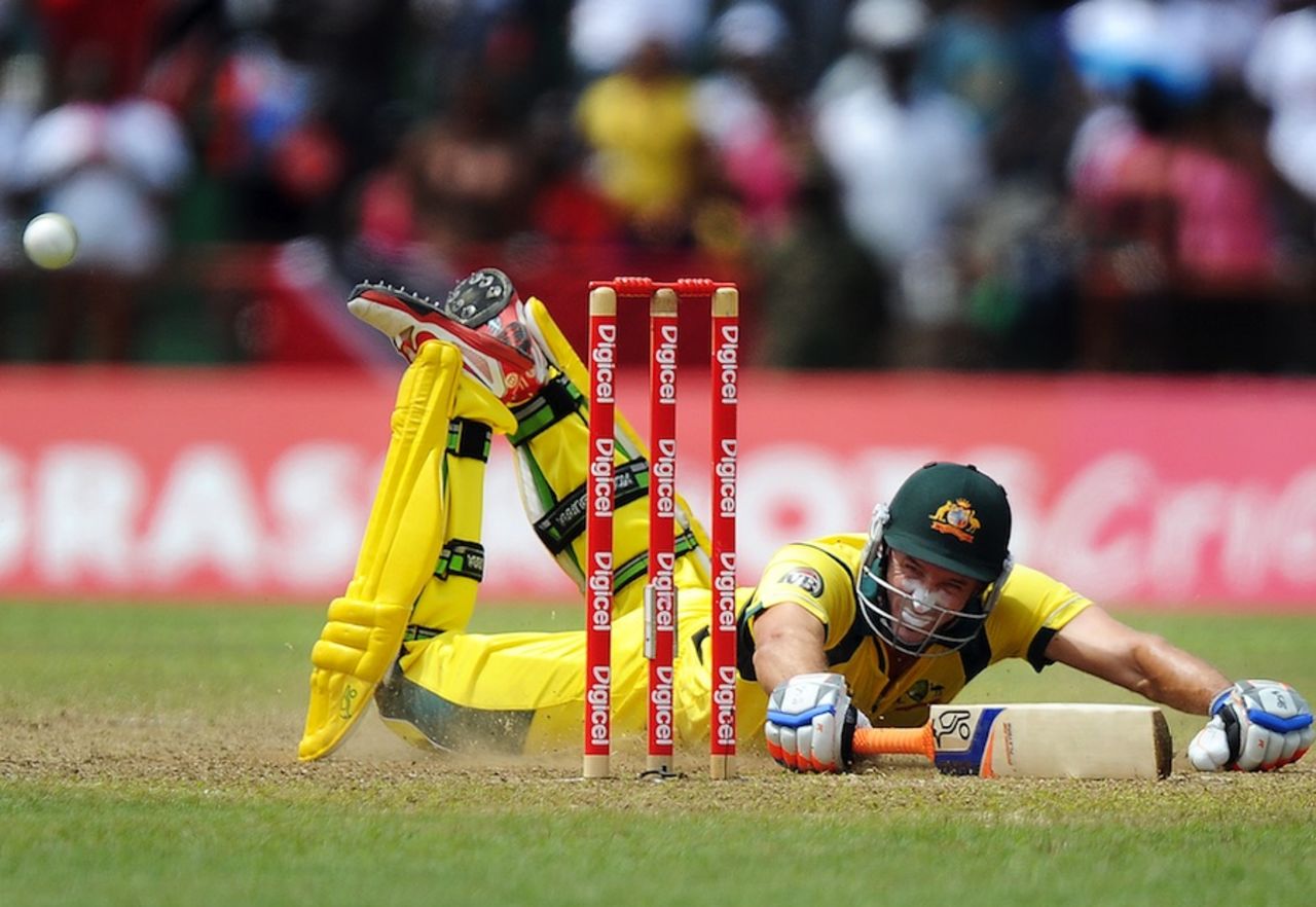 Michael Hussey dives to make his ground, West Indies v Australia, 3rd ODI, St Vincent, March 20, 2012