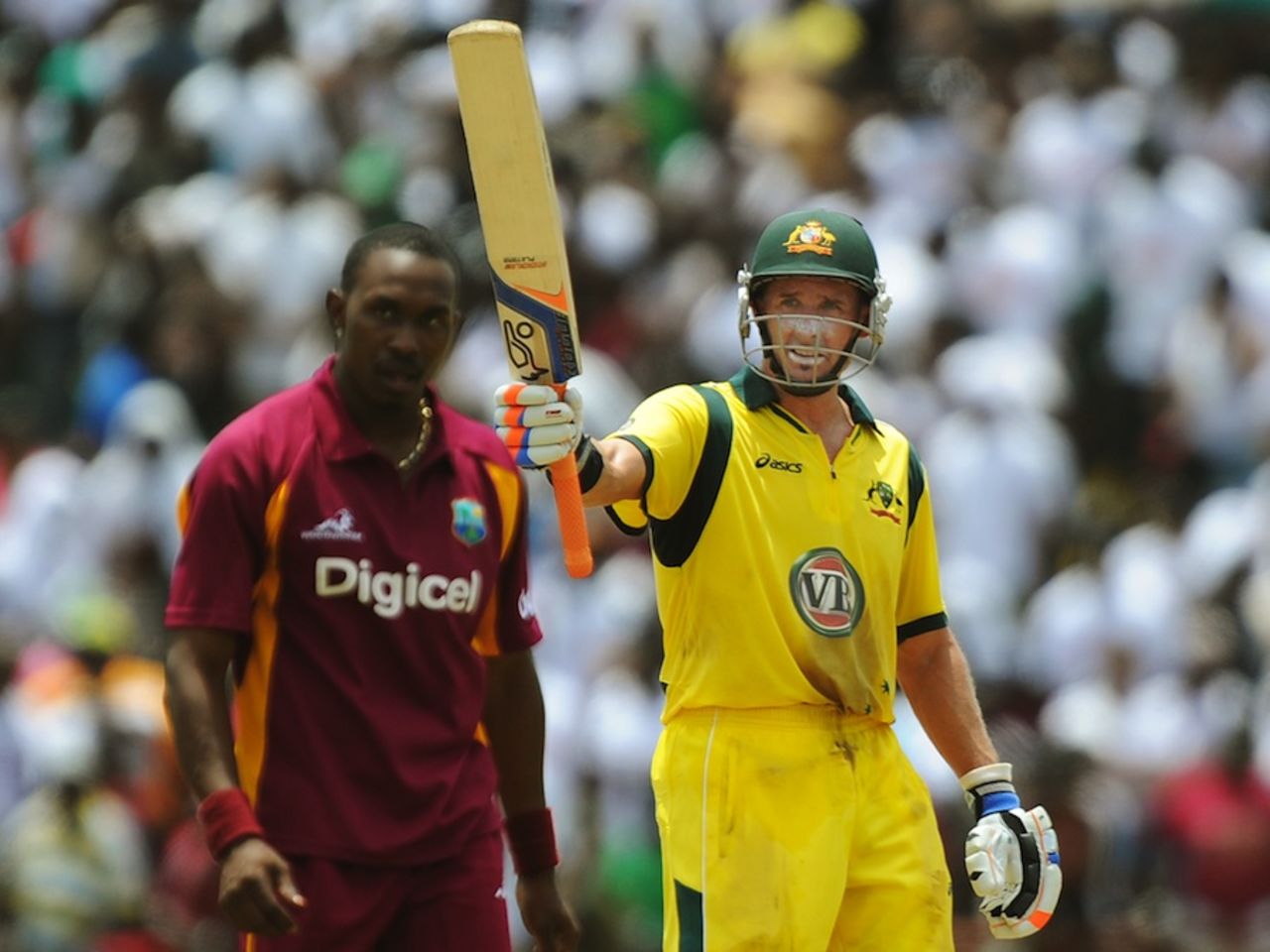 Michael Hussey celebrates his half-century, West Indies v Australia, 3rd ODI, St Vincent, March 20, 2012