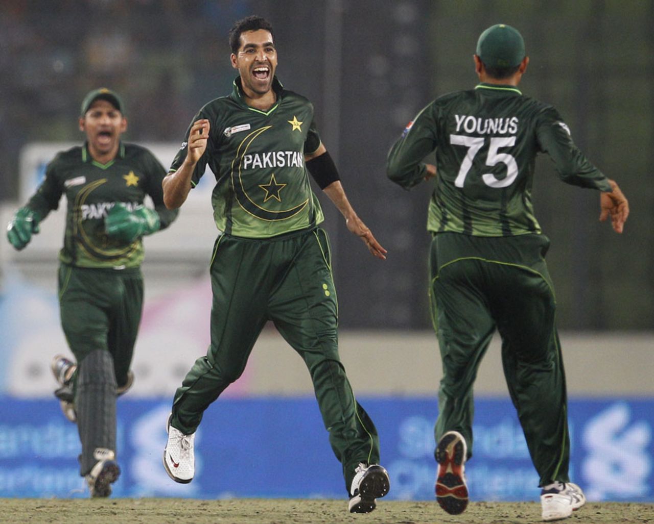 Umar Gul is delighted after sending back Tamim Iqbal, Bangladesh v Pakistan, Asia Cup final, Mirpur, March 22, 2012