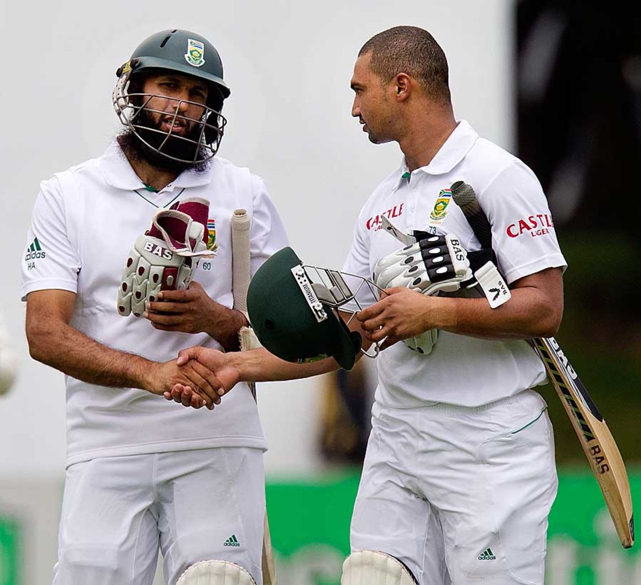 Hashim Amla and Alviro Petersen were involved in a 93-run stand, New Zealand v South Africa, 3rd Test, Wellington, 1st day, March 23, 2012