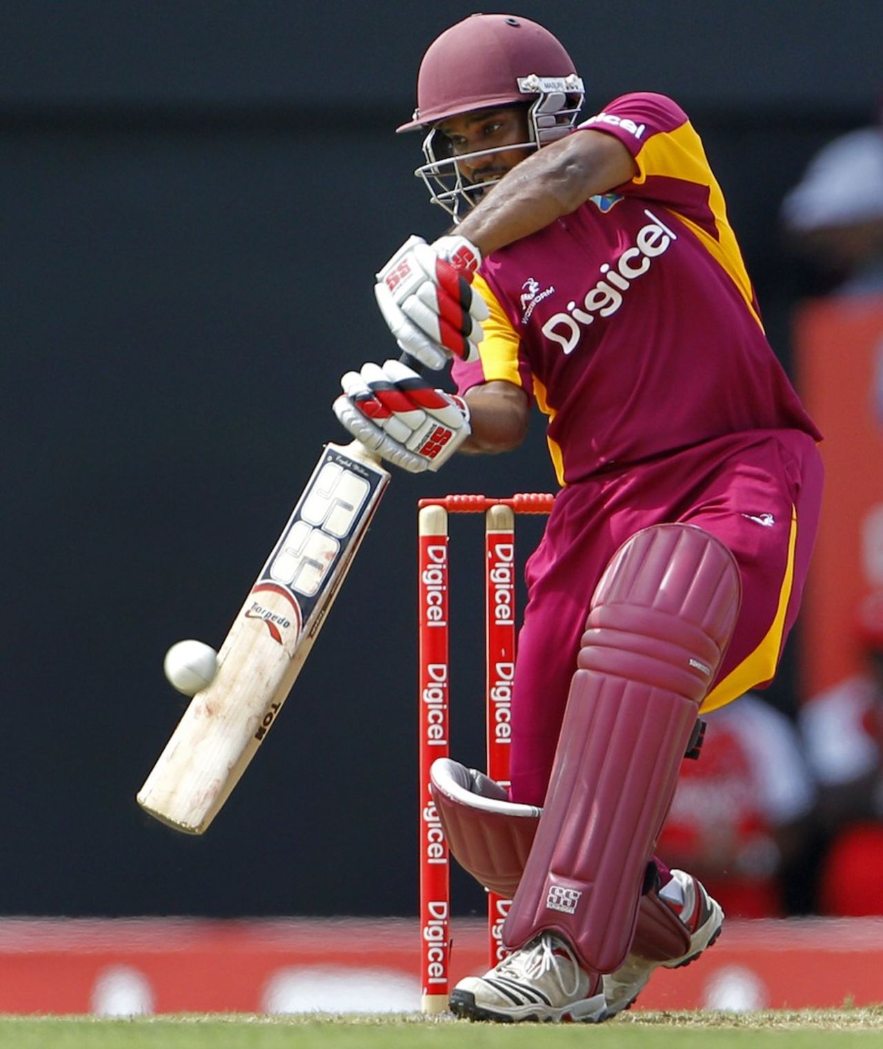 Adrian Barath drives to the boundary, West Indies v Australia, 4th ODI, Gros Islet, March 23, 2012