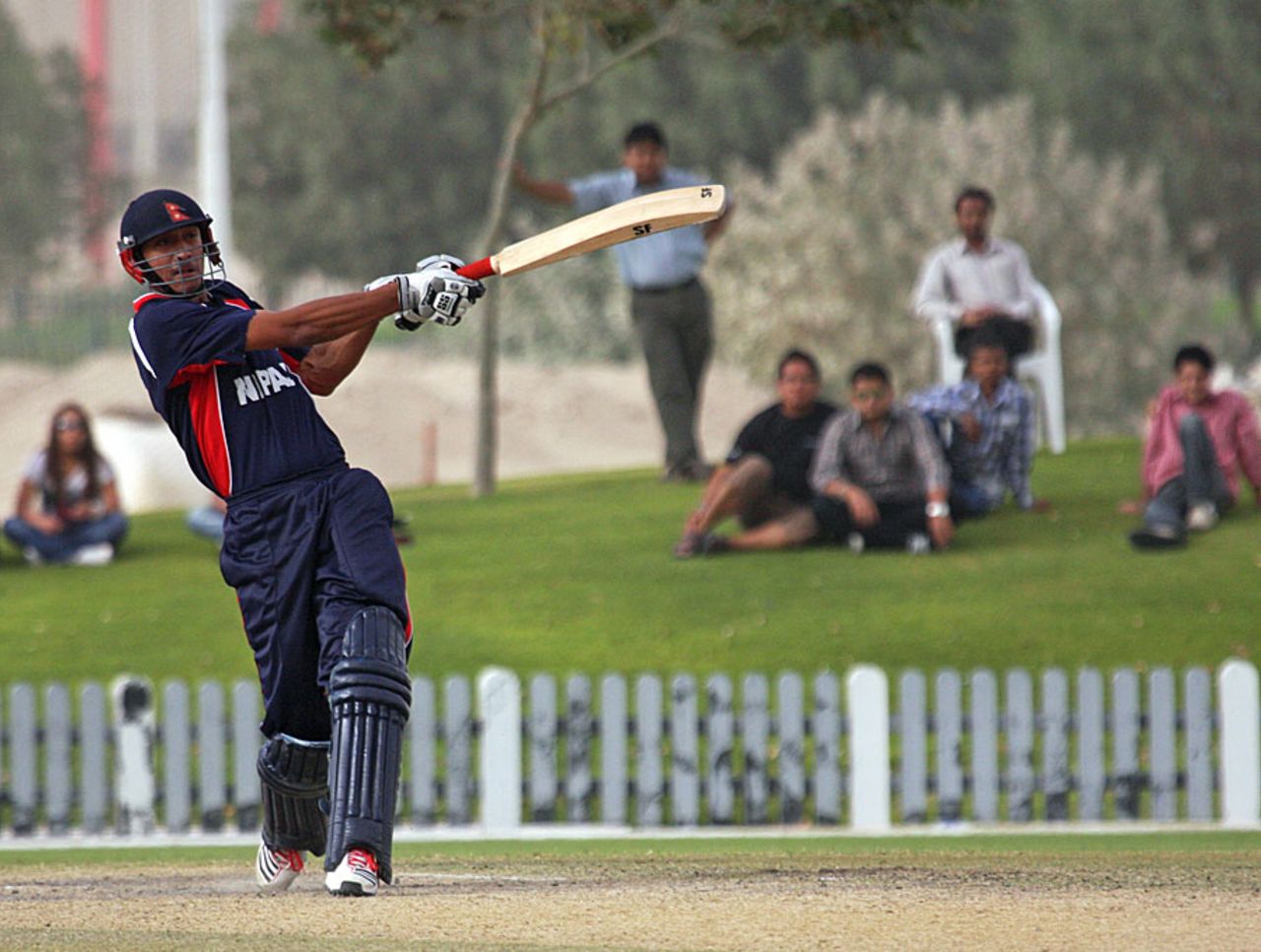 Paras Khadka pulls on his way to half-century, Nepal v Papua New Guinea, ICC World Twenty20 Qualifier, seventh-place playoff, Dubai, March 23, 2012