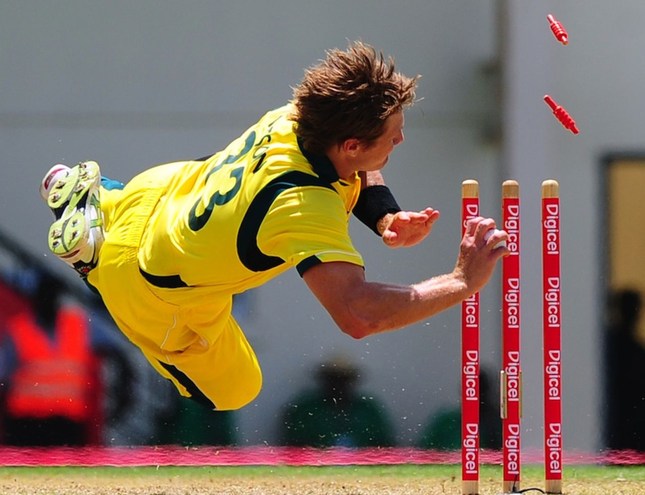 Shane Watson dives to break the stumps, West Indies v Australia, 4th ODI, Gros Islet, March 23, 2012