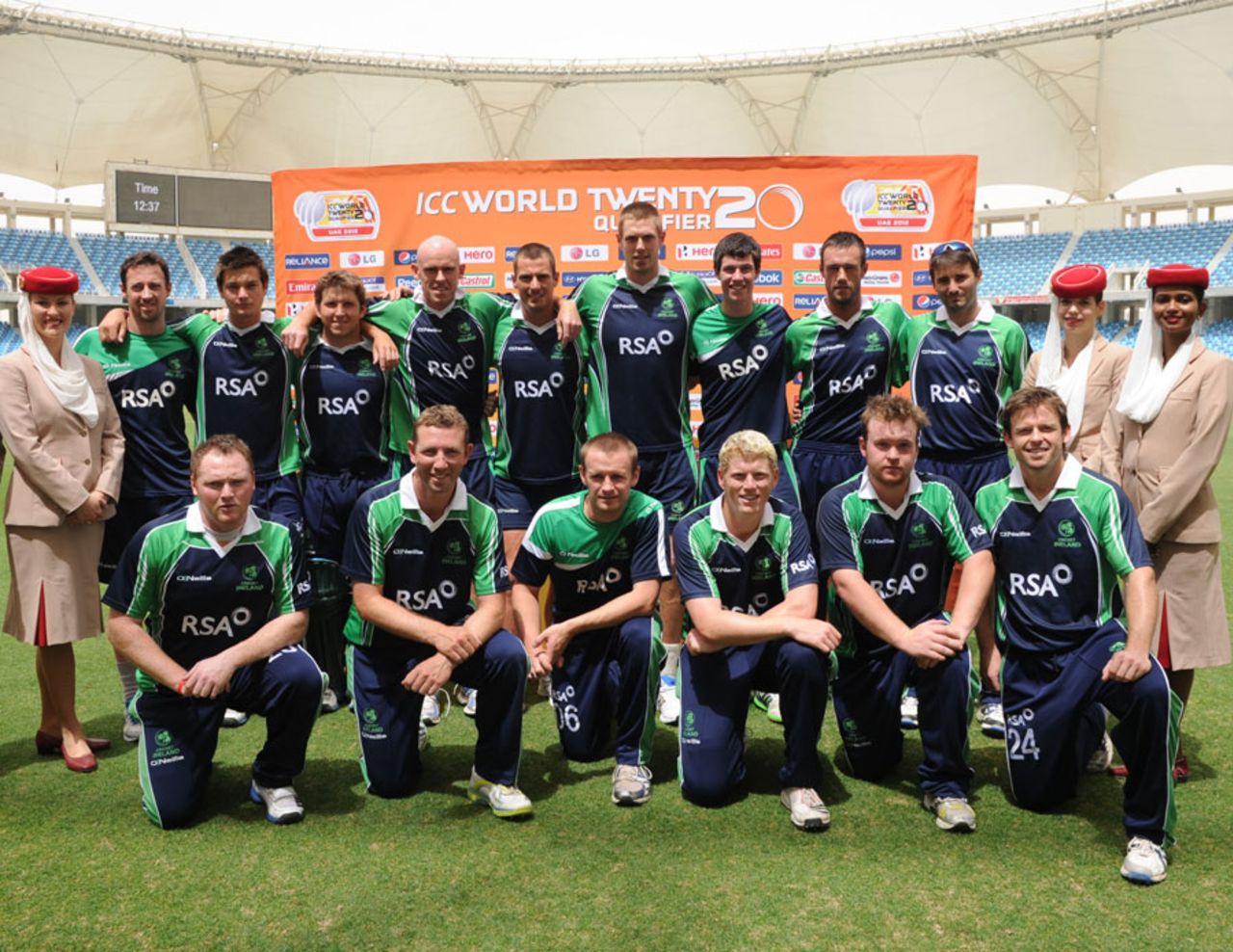 The Ireland team after beating Namibia to make the World Twenty20, Ireland v Namibia, ICC World Twenty20 Qualifier, preliminary final, Dubai, March 24, 2012