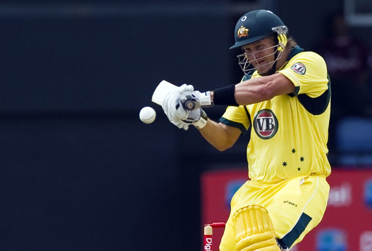 Shane Watson plays a cross-batted shot, West Indies v Australia, 5th ODI, Gros Islet, March 25, 2012