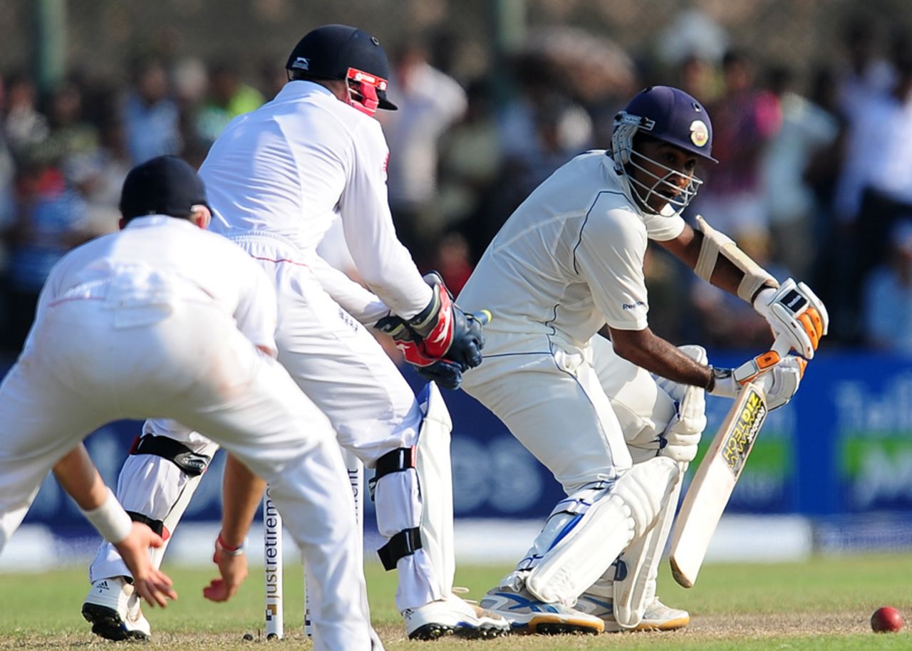 Mahela Jayawardene guides one past slip, Sri Lanka v England, 1st Test, Galle, 1st day, March 26, 2012