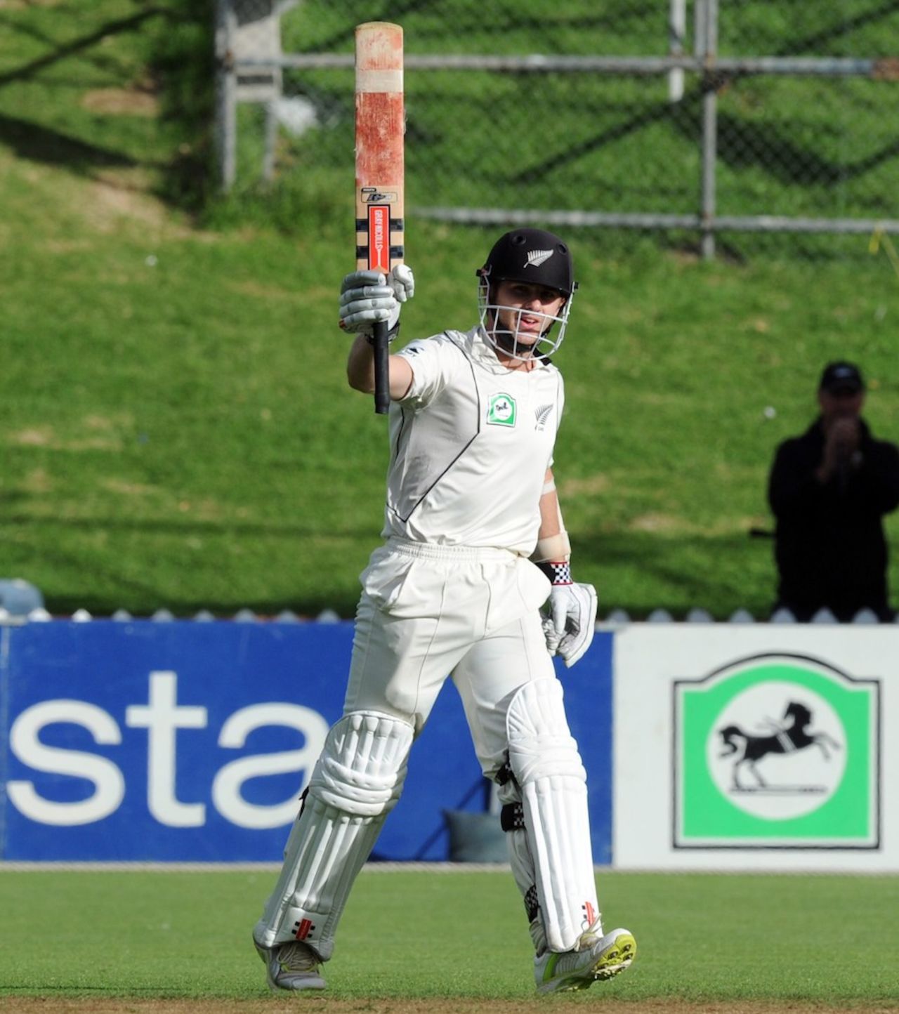 Kane Williamson acknowledges his century, New Zealand v South Africa, 3rd Test, Wellington, 5th day, March 27, 2012