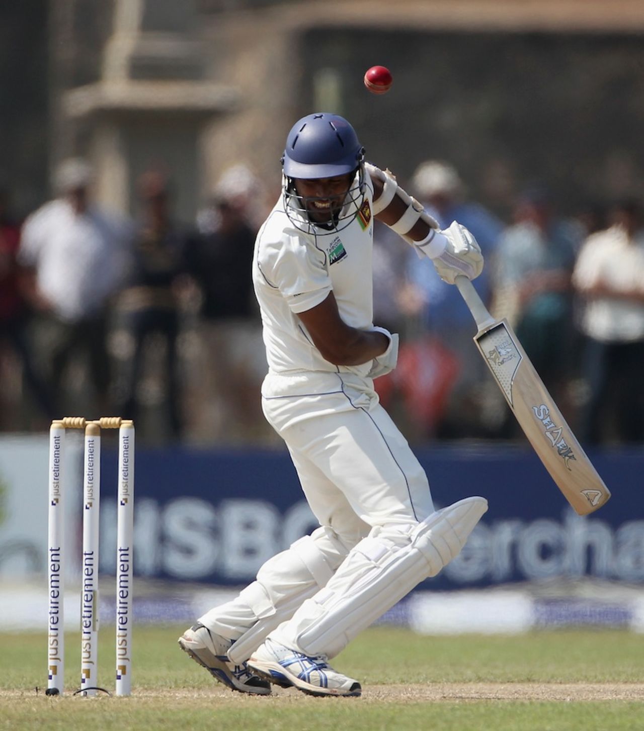 Chanaka Welegedara is hit on the helmet by James Anderson, Sri Lanka v England, 1st Test, Galle, 2nd day, March 27, 2012