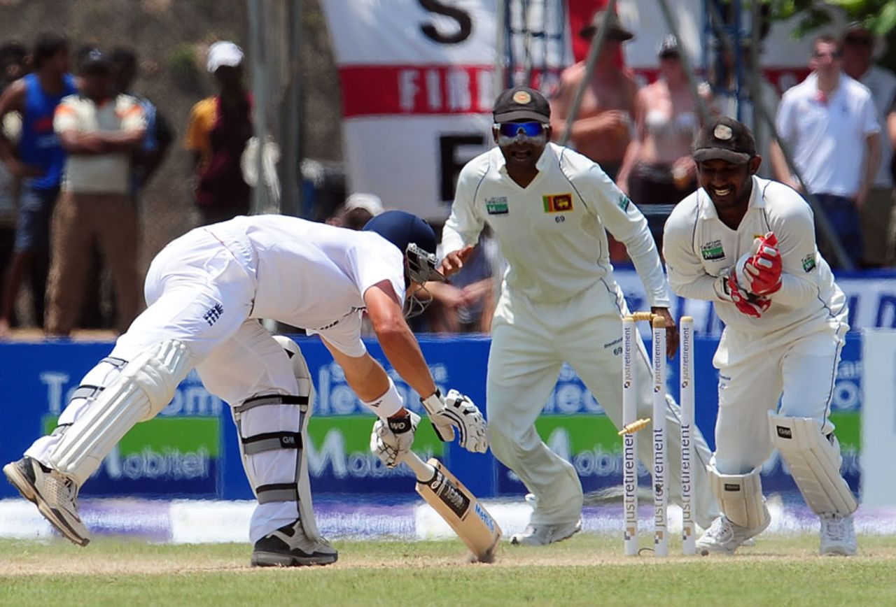 Jonathan Trott is stumped by Prasanna Jayawardene off Rangana Herath, Sri Lanka v England, 1st Test, Galle, 2nd day, March 27, 2012