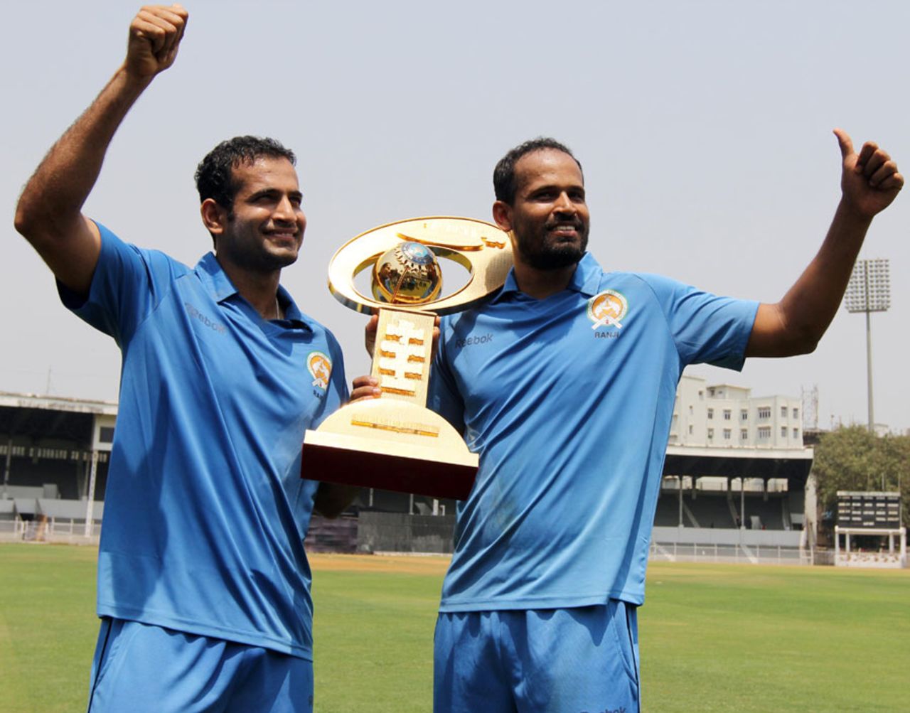 Irfan and Yusuf Pathan pose with the trophy, Baroda v Punjab, Syed Mushtaq Ali Trophy final, Mumbai, March 27, 2012 