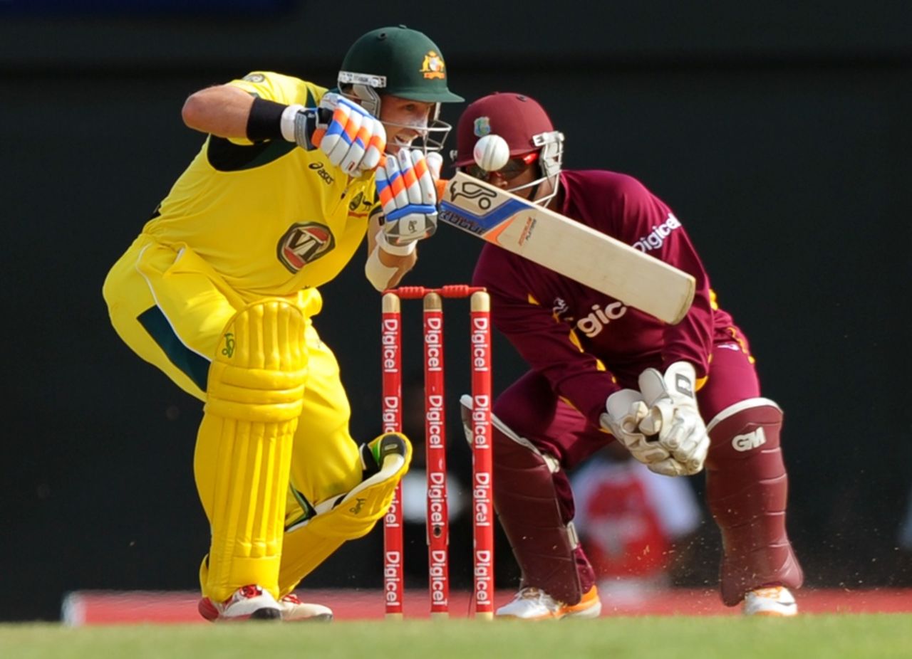 Michael Hussey pushes to the off side, West Indies v Australia, 1st Twenty20, St Lucia