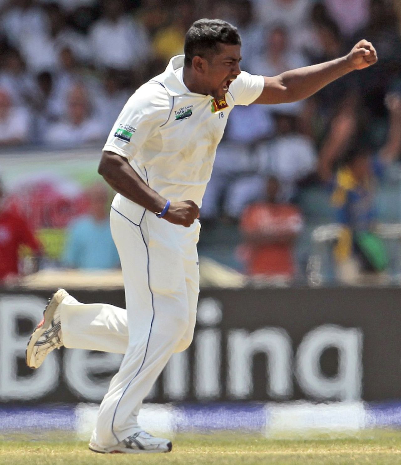 Rangana Herath celebrates Ian Bell's wicket, Sri Lanka v England, 1st Test, Galle, 4th day, March 29, 2012