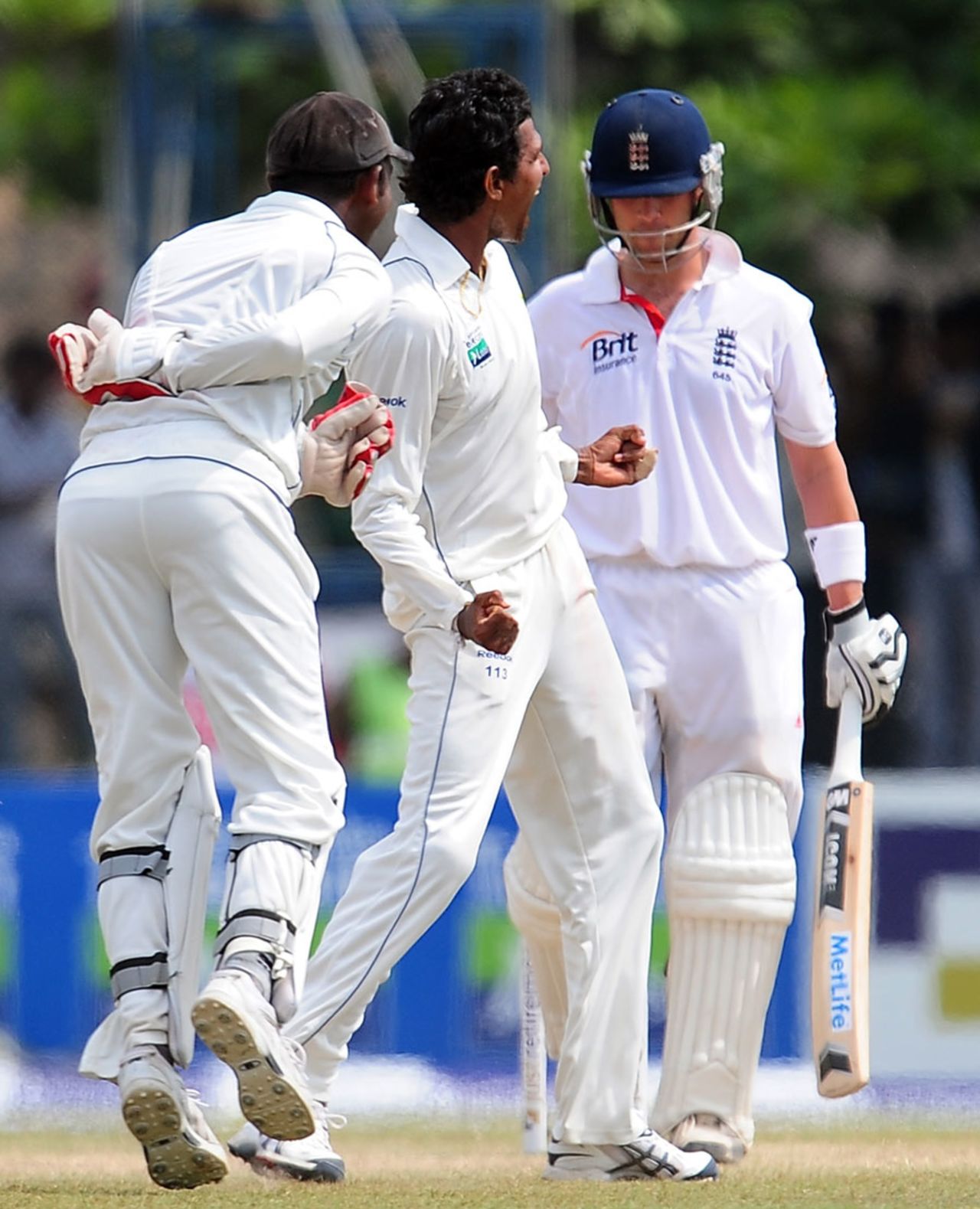 Suraj Randiv celebrates the crucial wicket of Jonathan Trott, Sri Lanka v England, 1st Test, Galle, 4th day, March 29, 2012
