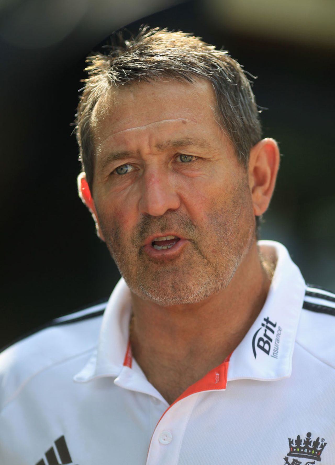 Graham Gooch speaks at an England press conference on England's tour of Sri Lanka, Ahungalla, March 30, 2012