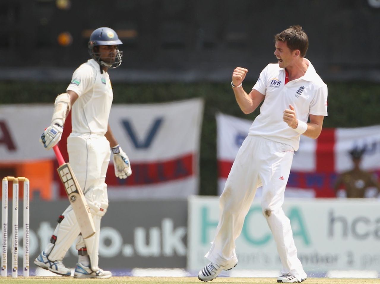 James Anderson celebrates after trapping Lahiru Thirimanne lbw, Sri Lanka v England, 2nd Test, Colombo, 1st day, April 3, 2012