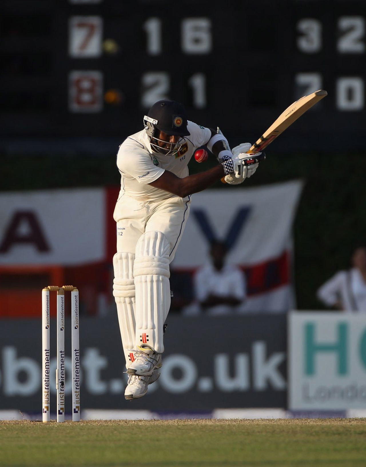 Angelo Mathews fends off a bouncer, Sri Lanka v England, 2nd Test, Colombo, 1st day, April 3, 2012