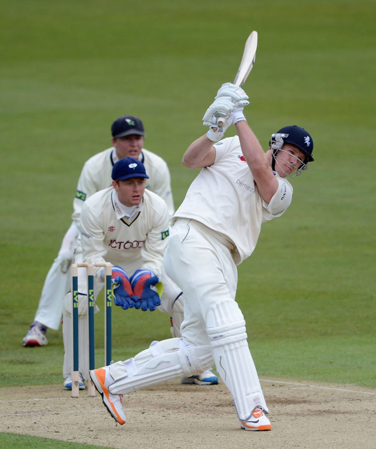 Mat Coles leaves his crease to hit down the ground, Yorkshire v Kent, County Championship, Headingley, 2nd day, April 6, 2012