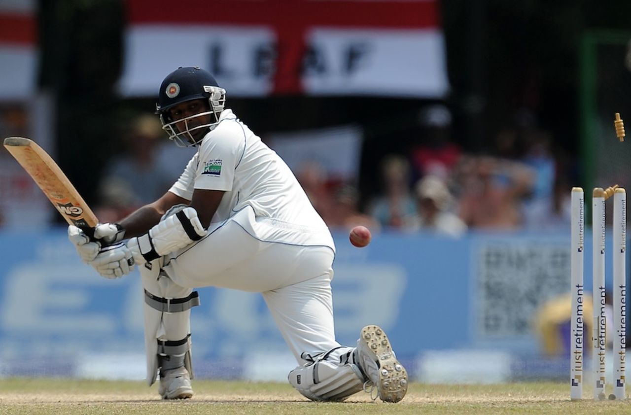 Prasanna Jayawardene was bowled by Graeme Swann, Sri Lanka v England, 2nd Test, Colombo, P Sara Oval, 5th day, April 7, 2012