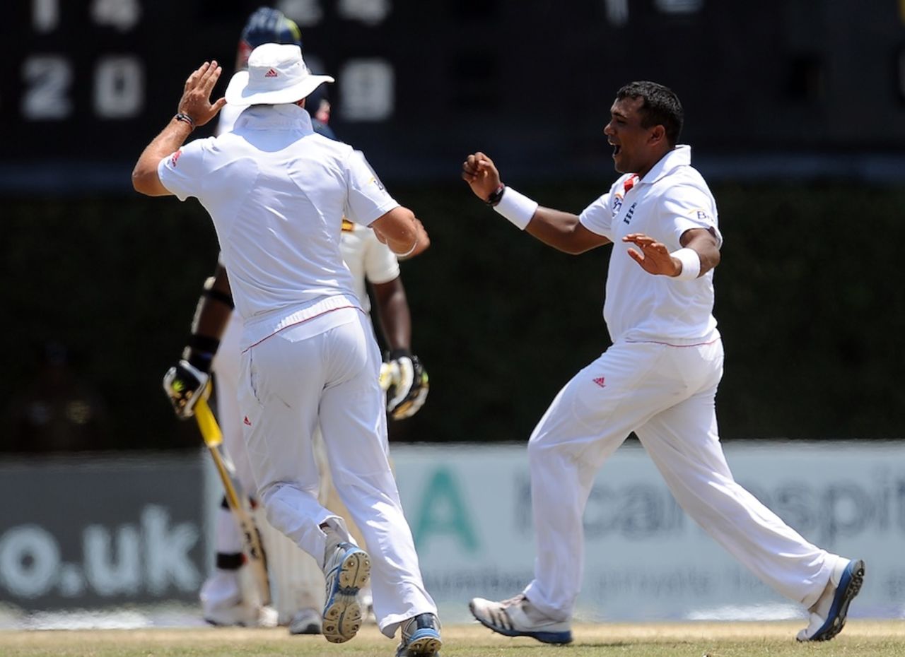 Samit Patel celebrates Rangana Herath's wicket, Sri Lanka v England, 2nd Test, Colombo, P Sara Oval, 5th day, April 7, 2012