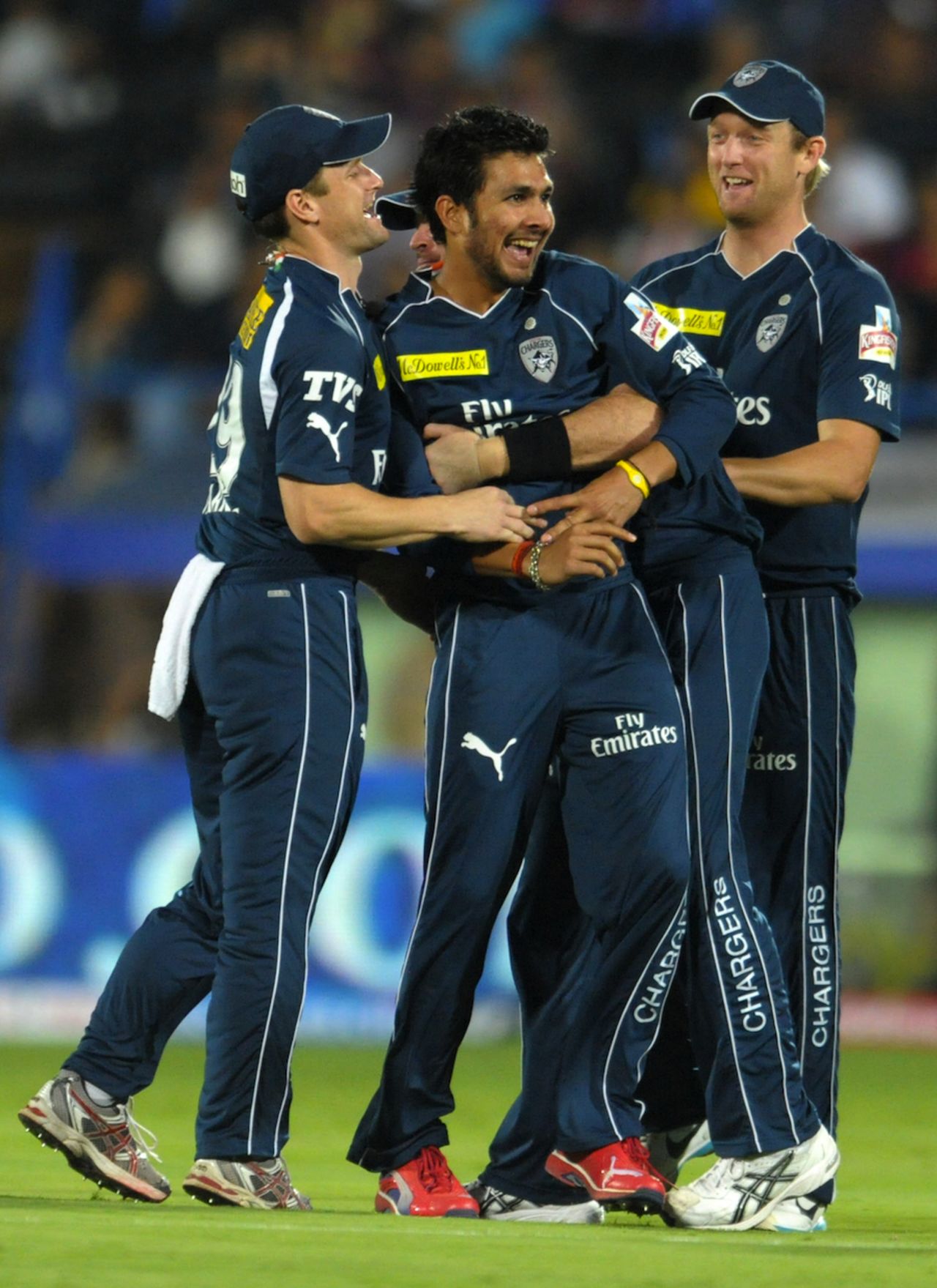 Ankit Sharma celebrates a wicket, Deccan Chargers v Chennai Super Kings, IPL 2012, Visakhapatnam, April 7, 2012