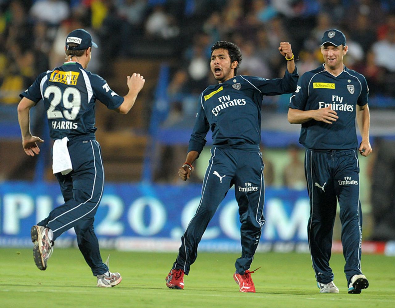 Ankit Sharma is pumped up after striking in the first over of the match, Chargers v Super Kings, IPL 2012, Visakhapatnam, April 7, 2012