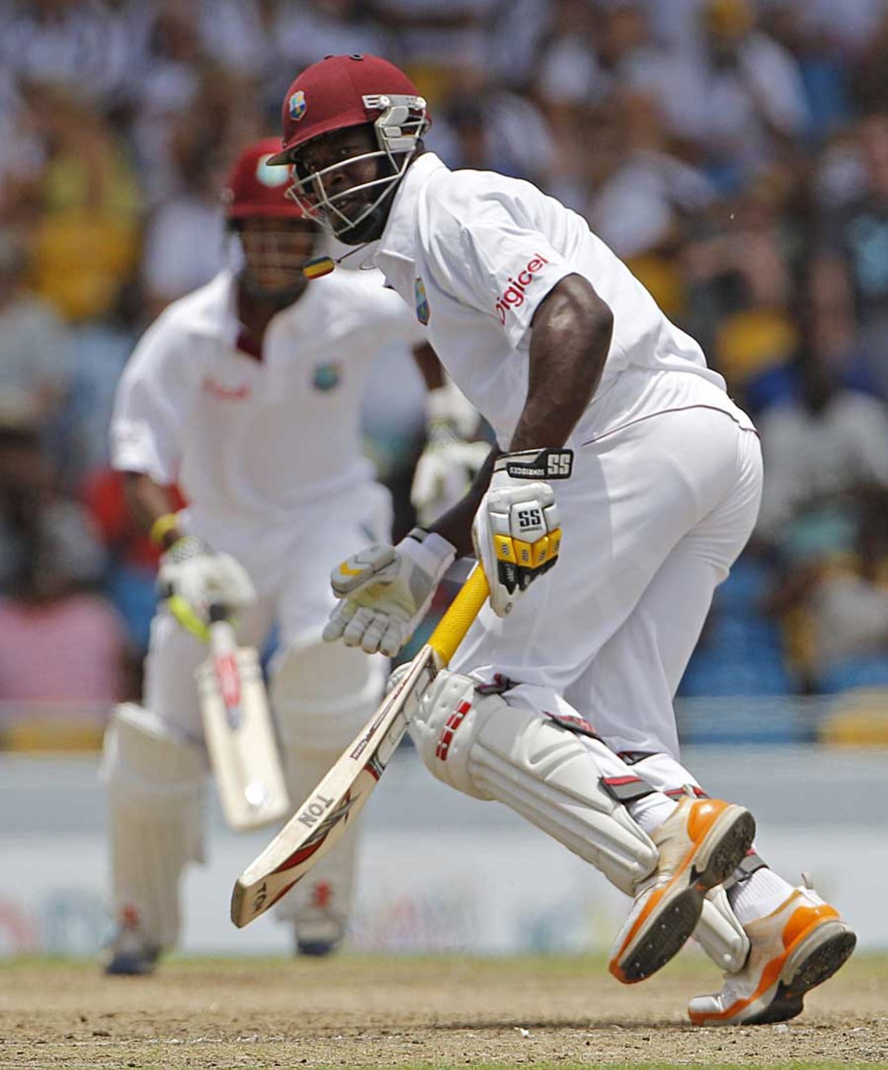 Kirk Edwards works one away, West Indies v Australia, 1st Test, Barbados, 1st day, April 7, 2012
