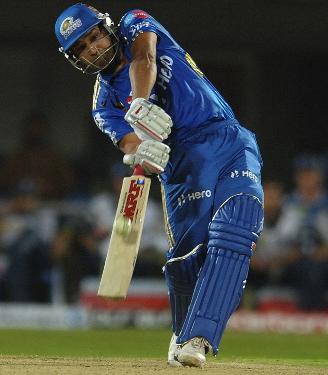 Rohit Sharma hits one over extra cover, Deccan Chargers v Mumbai Indians, IPL 2012, Visakhapatnam, April 9, 2012