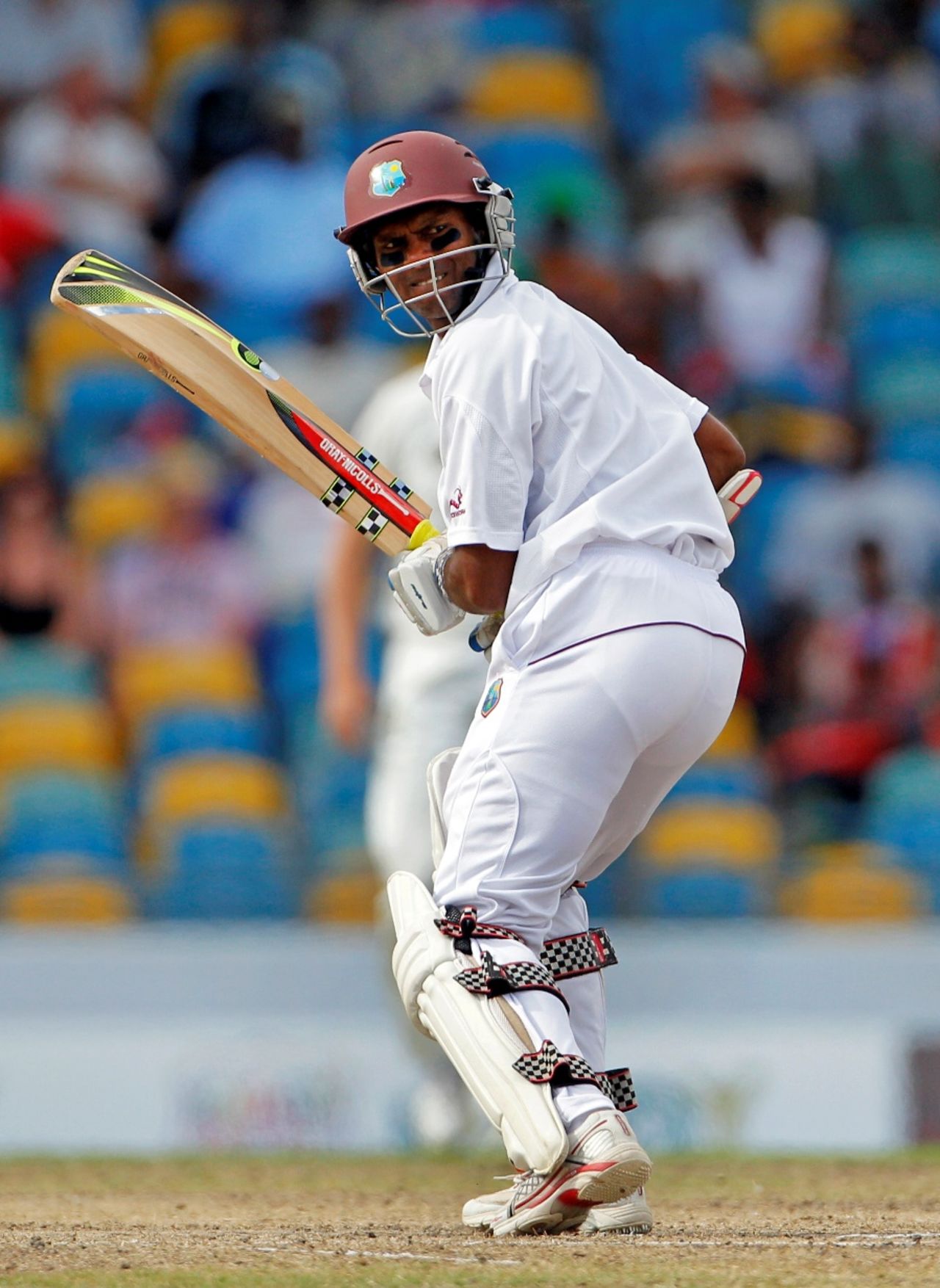Shivnarine Chanderpaul watches as he is caught behind, West Indies v Australia, 1st Test, Barbados, 4th day, April 10, 2012