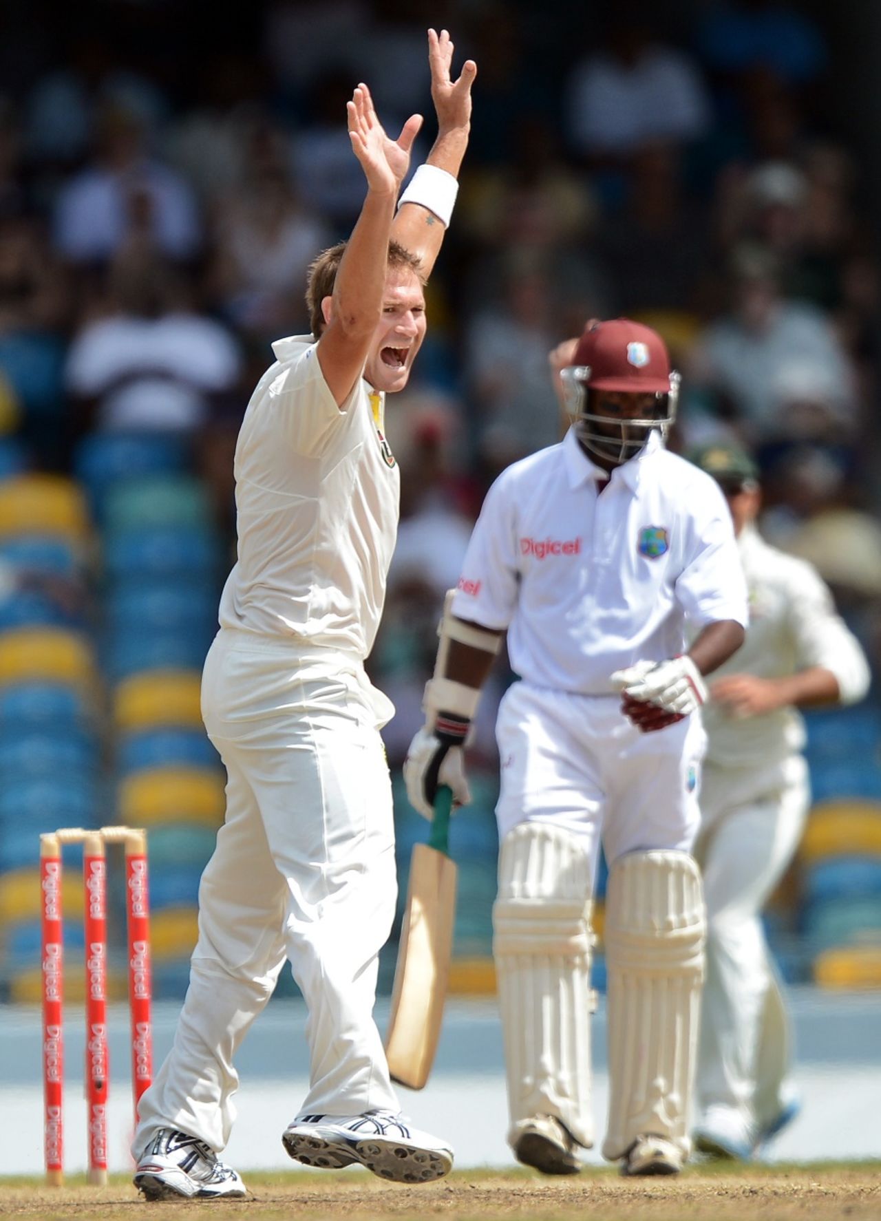 Ryan Harris appeals and has Narsingh Deonarine lbw, West Indies v Australia, 1st Test, Barbados, 5th day, April 11, 2012