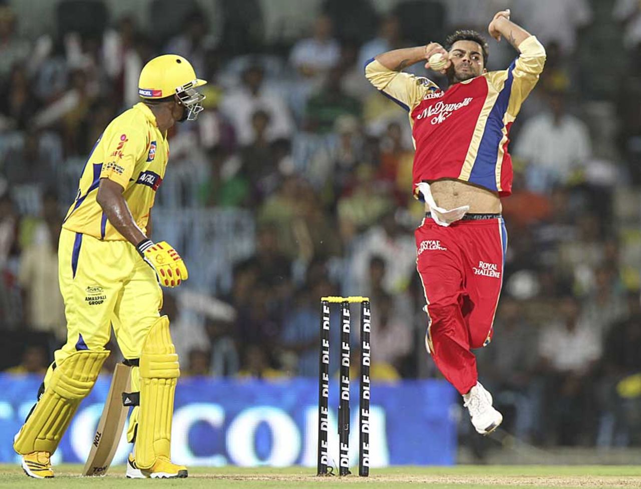 Virat Kohli conceded 28 in an over, Chennai Super Kings v Royal Challengers Bangalore, IPL, Chennai, April 12, 2012